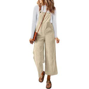 Women Adjustable Strap Wide Leg Jumpsuits with Pockets - Off-white